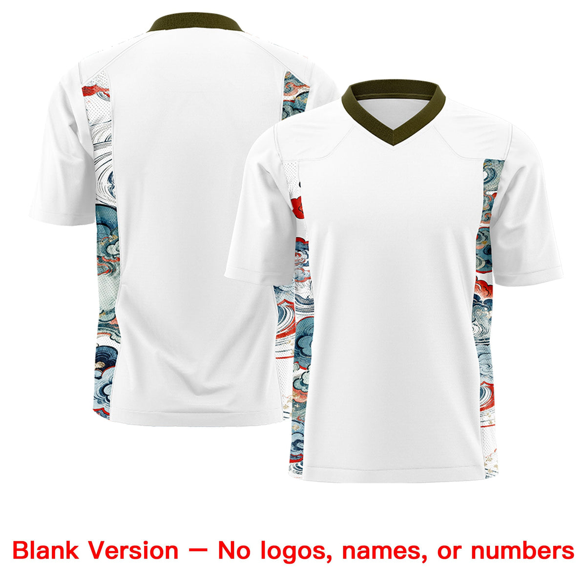 Custom White Olive Ukiyo-e Auspicious Clouds Graffiti Pattern Football Jersey | For Men,For Women | KXKSHOP