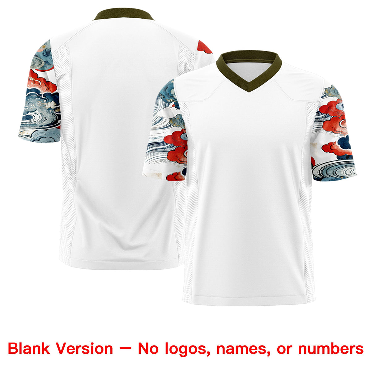 Custom White Olive Sleeve Ukiyo-e Auspicious Clouds Graffiti Pattern Football Jersey | For Men,For Women | KXKSHOP