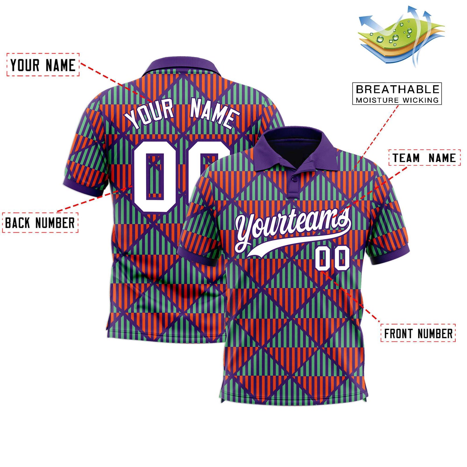 Custom Purple Lingge Sunshine Polo Shirts