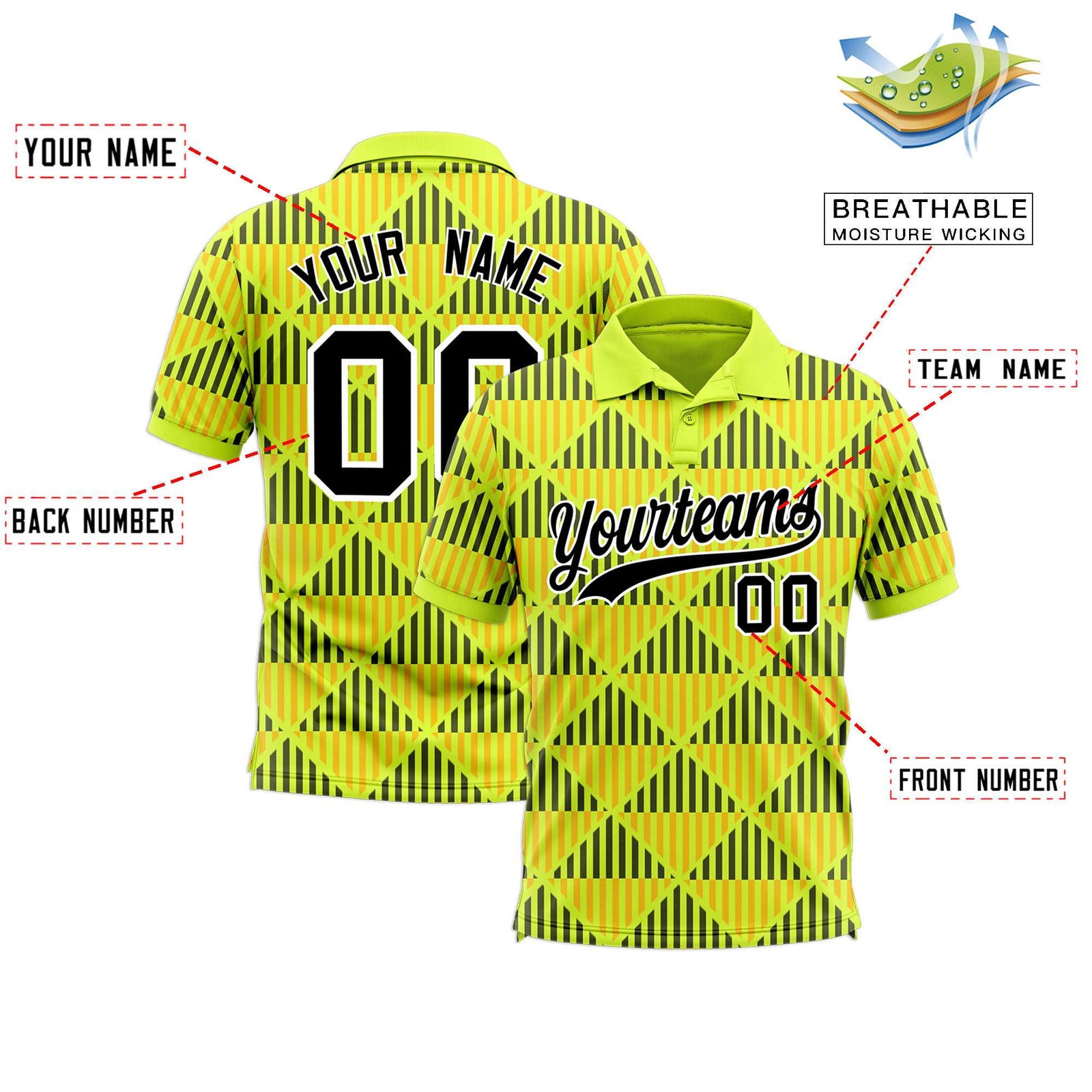 Custom Fluorescent Green Lingge Sunshine Polo Shirts