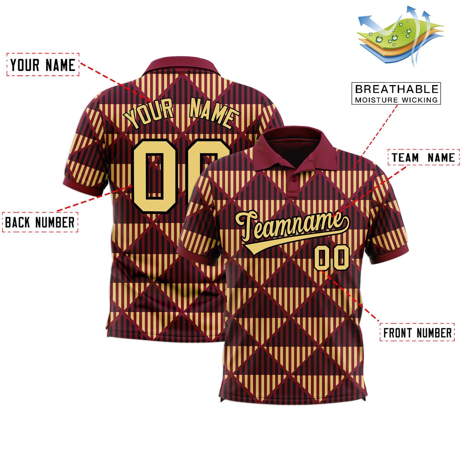 Custom Crimson Lingge Sunshine Polo Shirts