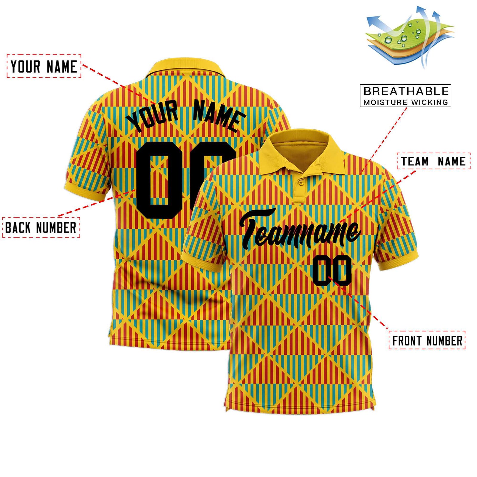 Custom Gold Lingge Sunshine Polo Shirts