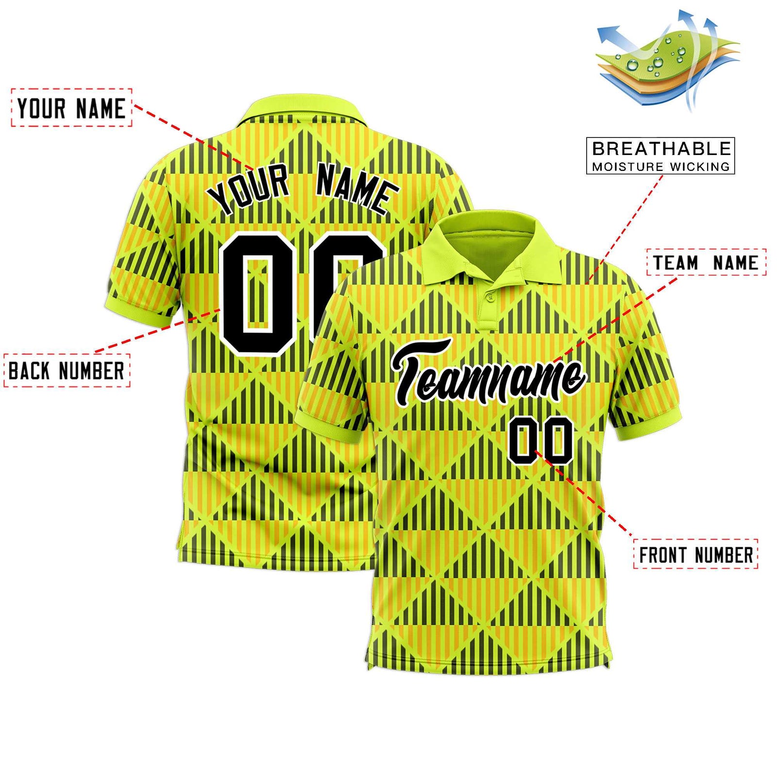 Custom Fluorescent Green Lingge Sunshine Polo Shirts