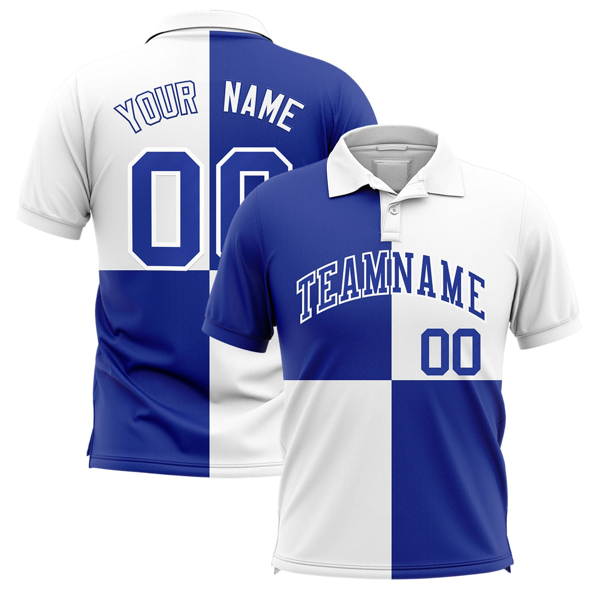 Custom White Royal Four Squares Design Performance Polo Shirt