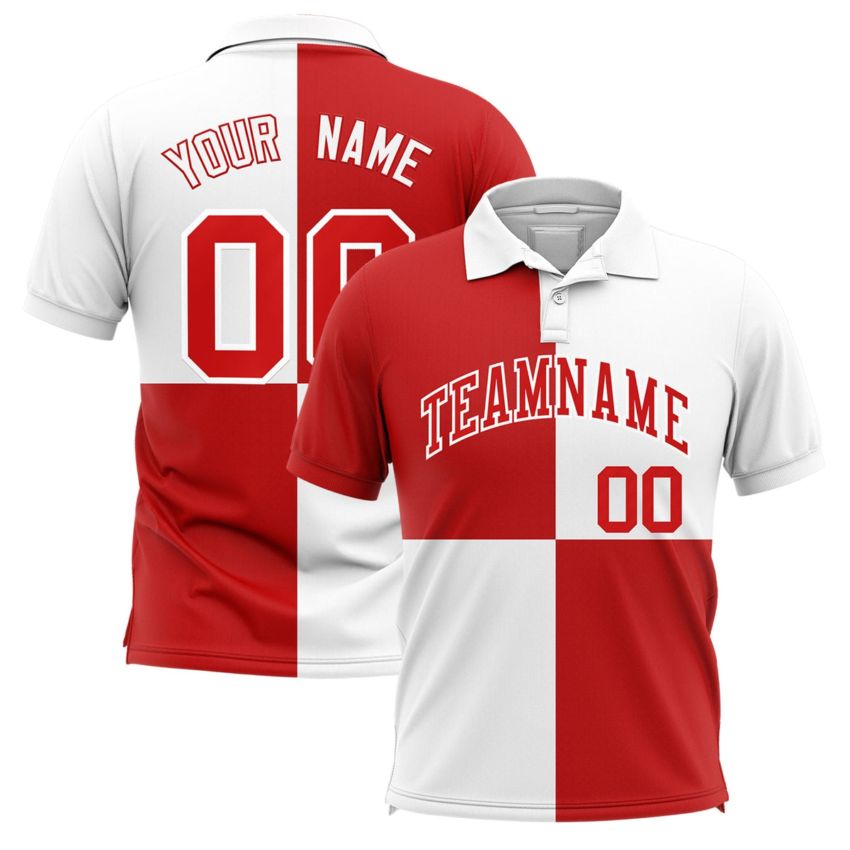 Custom White Red Four Squares Design Performance Polo Shirt