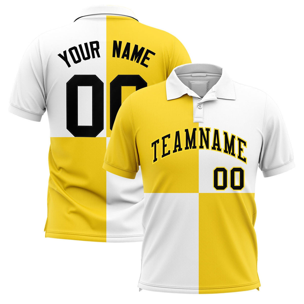 Custom Gold White Four Squares Design Performance Polo Shirt