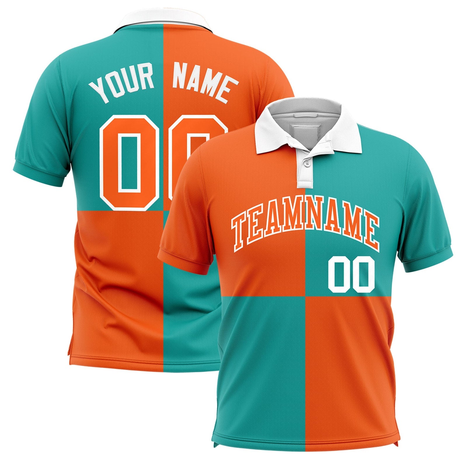 Custom Orange Aqua Four Squares Design Performance Polo Shirt