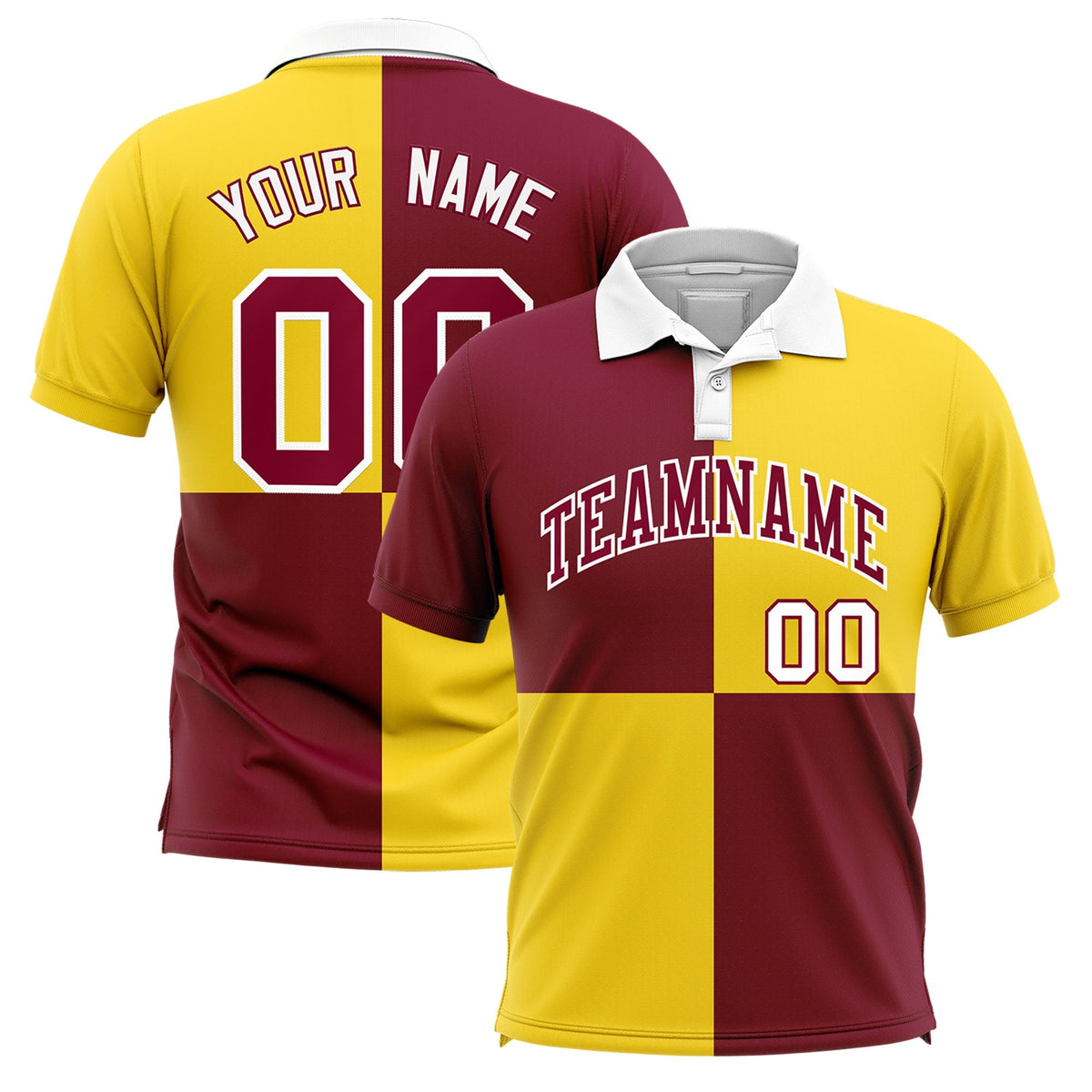 Custom Crimson Gold Four Squares Design Performance Polo Shirt
