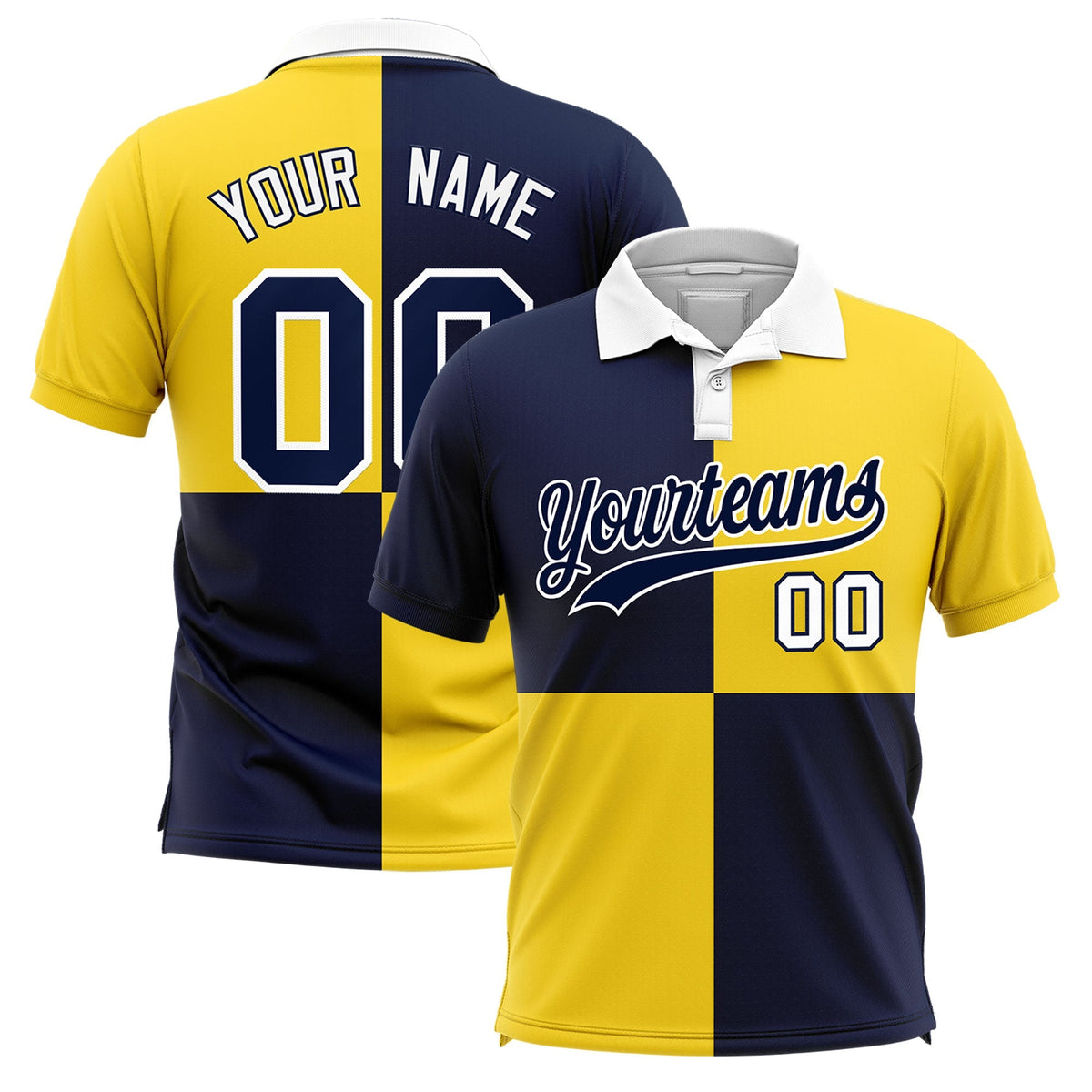 Custom Navy Gold Four Squares Design Performance Polo Shirt