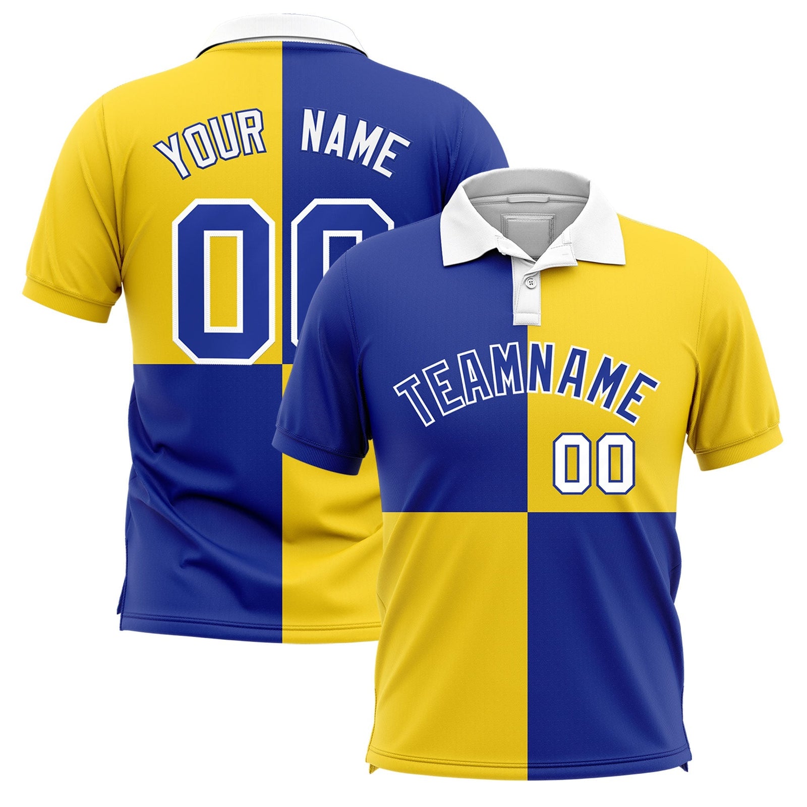 Custom Royal Gold Four Squares Design Performance Polo Shirt