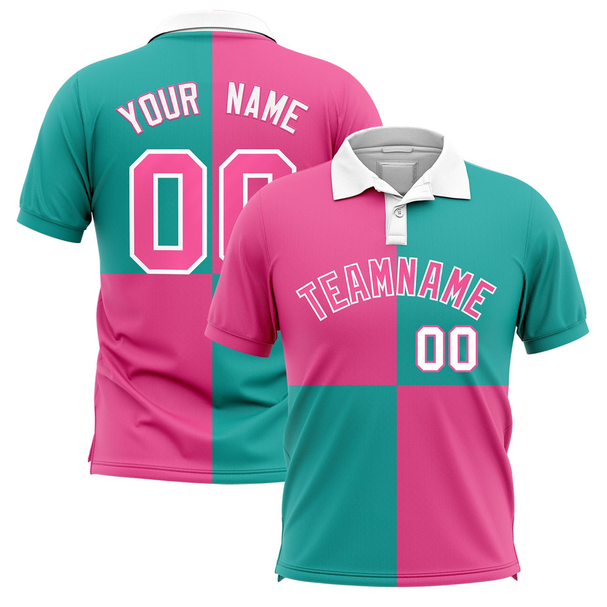 Custom Purple Aqua Four Squares Design Performance Polo Shirt