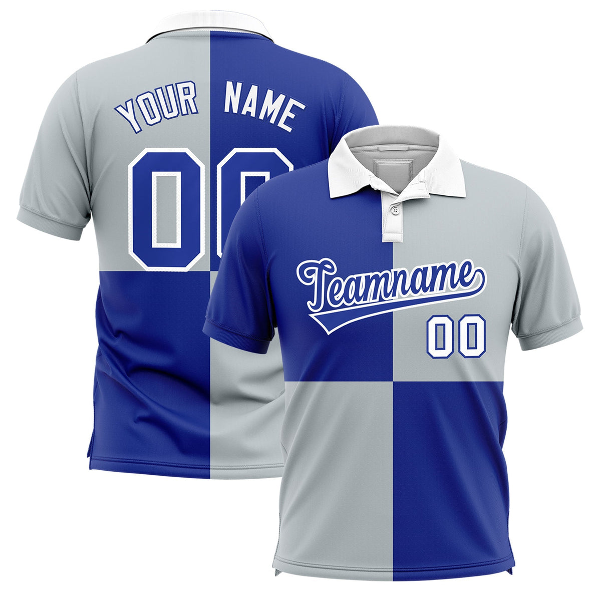 Custom Royal Silver Four Squares Design Performance Polo Shirt