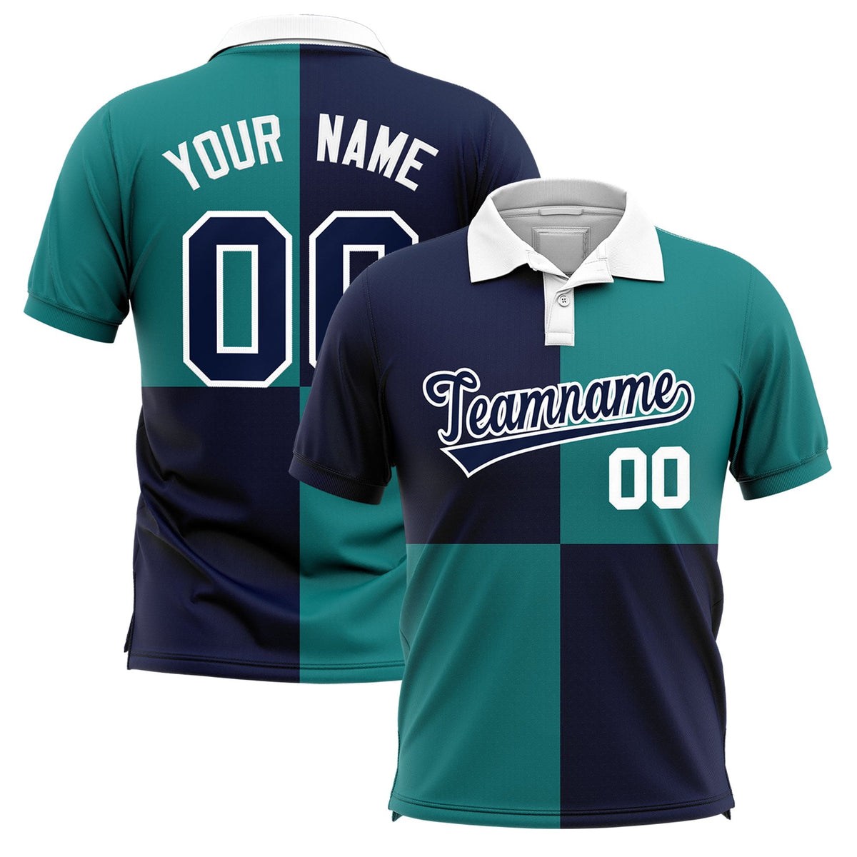Custom Navy Black Four Squares Design Performance Polo Shirt