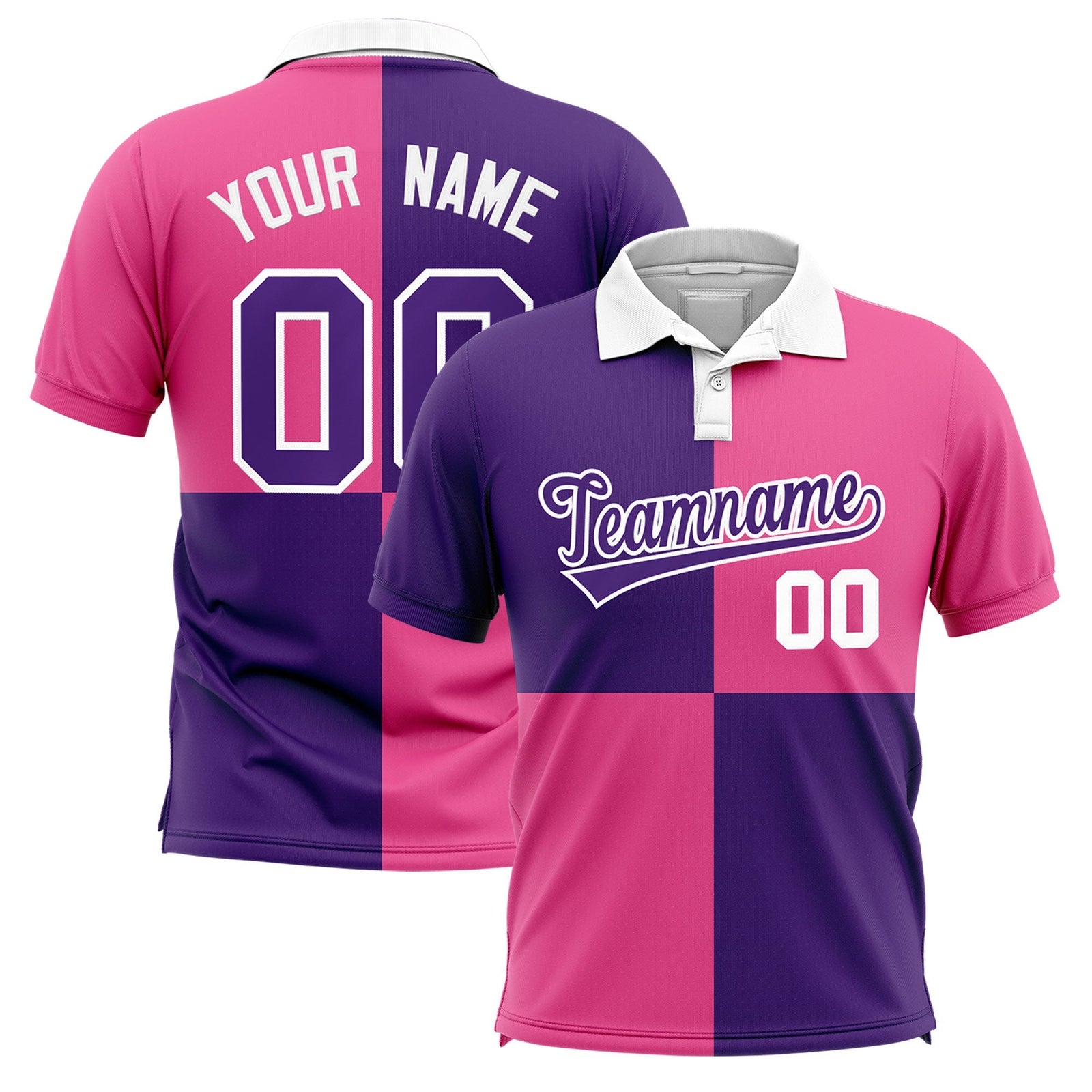 Custom Purple Pink Four Squares Design Performance Polo Shirt