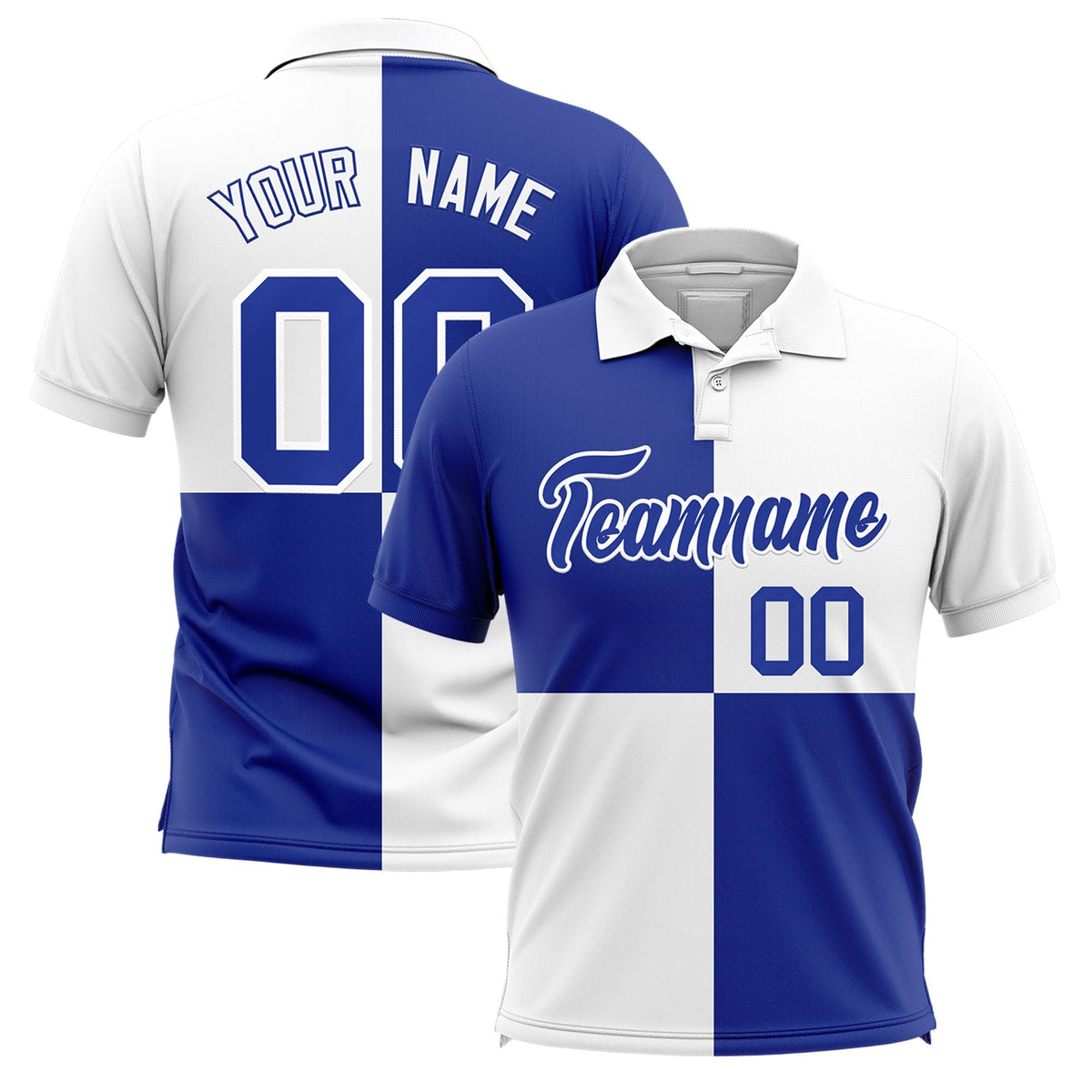 Custom White Royal Four Squares Design Performance Polo Shirt