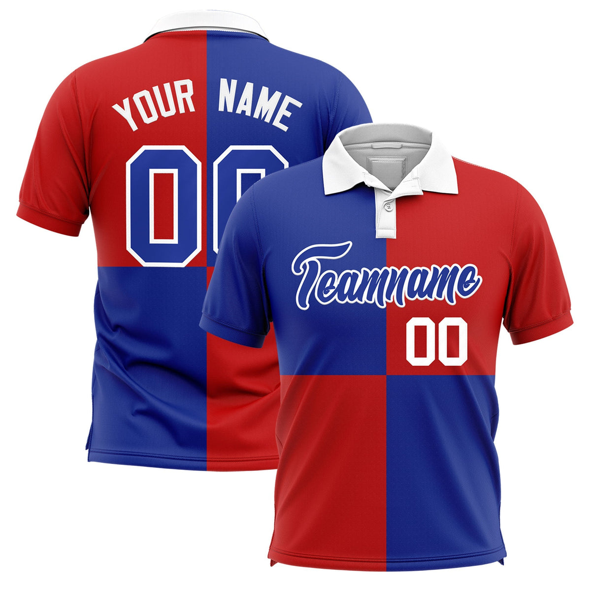 Custom Royal Red Four Squares Design Performance Polo Shirt