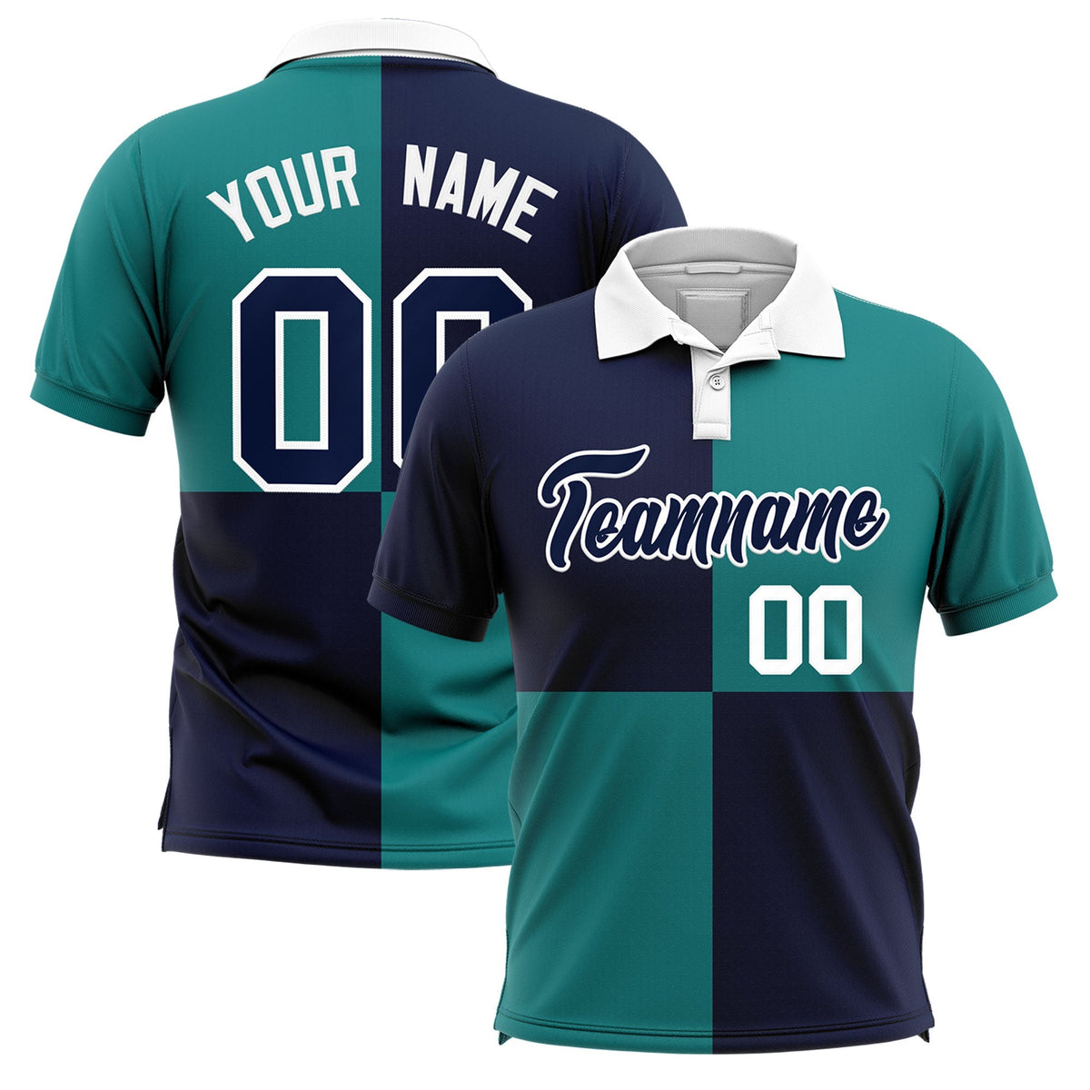 Custom Navy Black Four Squares Design Performance Polo Shirt