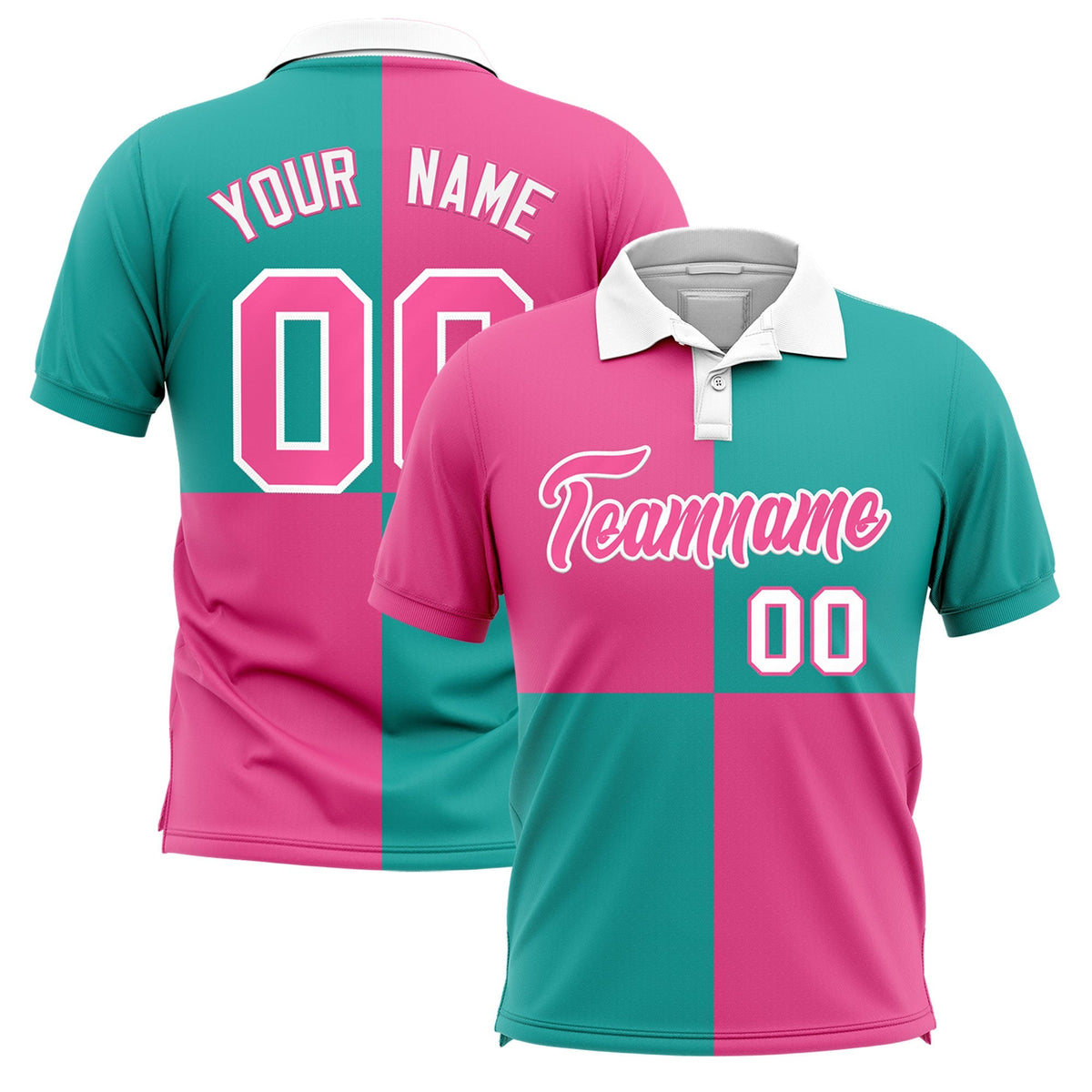Custom Purple Aqua Four Squares Design Performance Polo Shirt