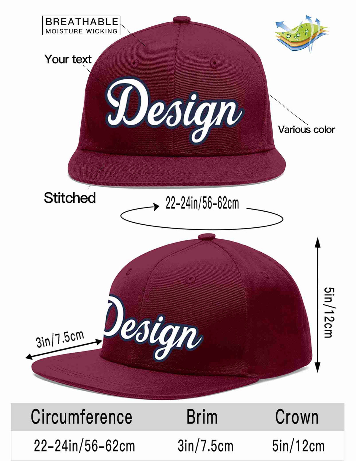 Custom Crimson White-Navy Flat Eaves Sport Baseball Cap Design for Men/Women/Youth