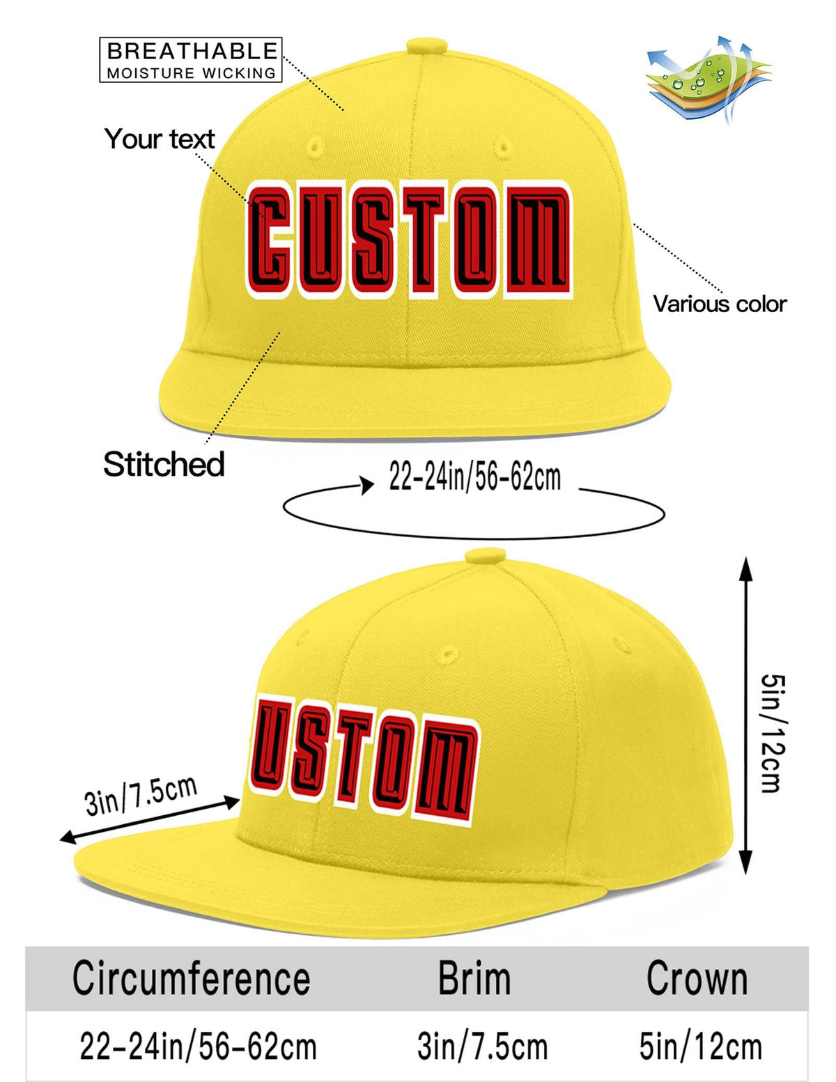 Custom Light Gold Black-Red Flat Eaves Sport Baseball Cap