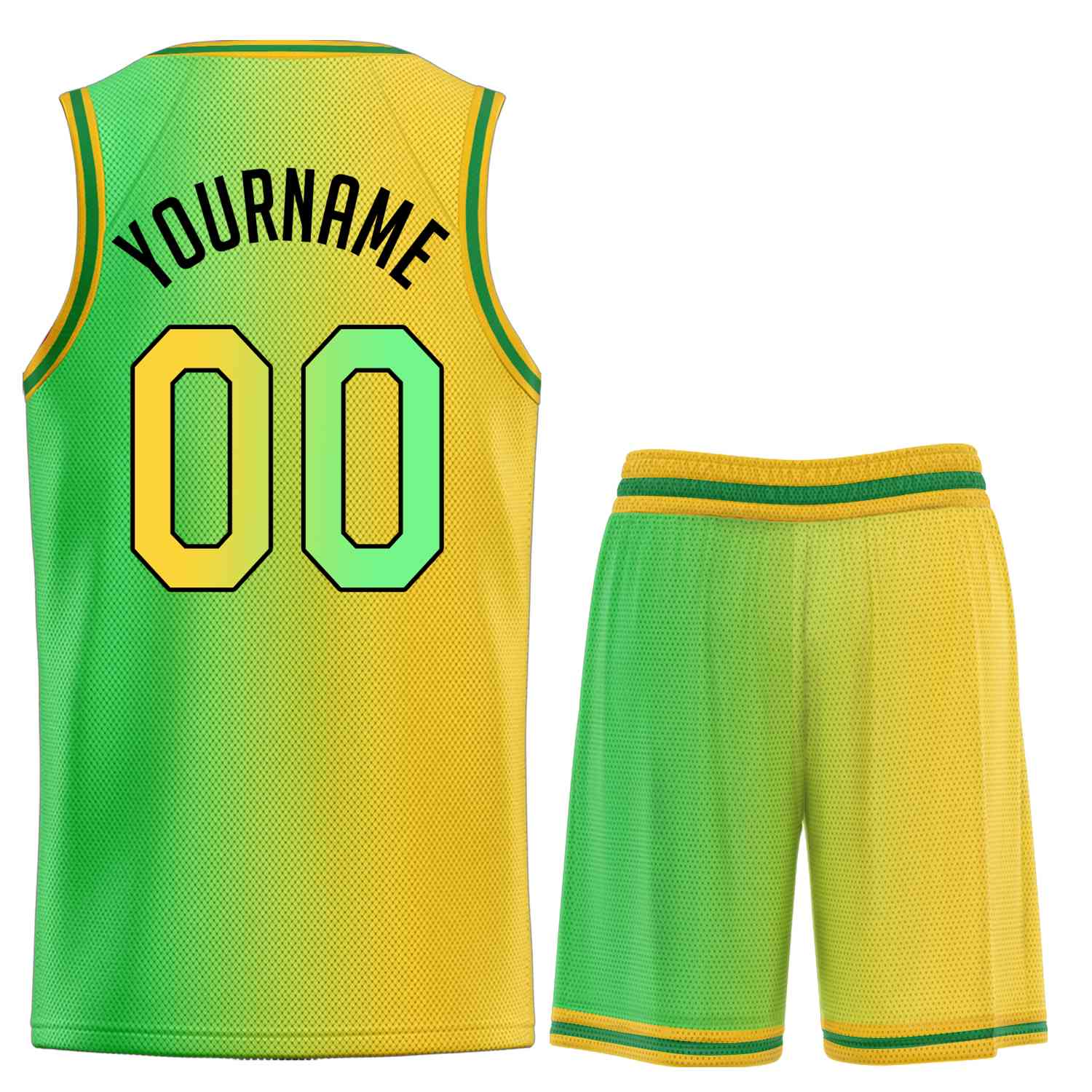 Custom Yellow Green-Black Bull Gradient Fashion Sets Basketball Jersey