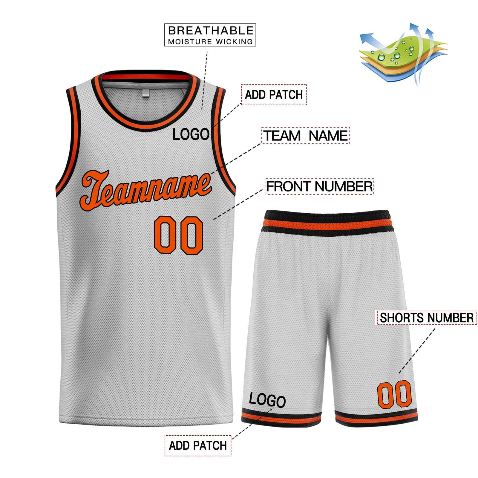 Custom Gray Orange-Black Classic Sets Sports Uniform Basketball Jersey