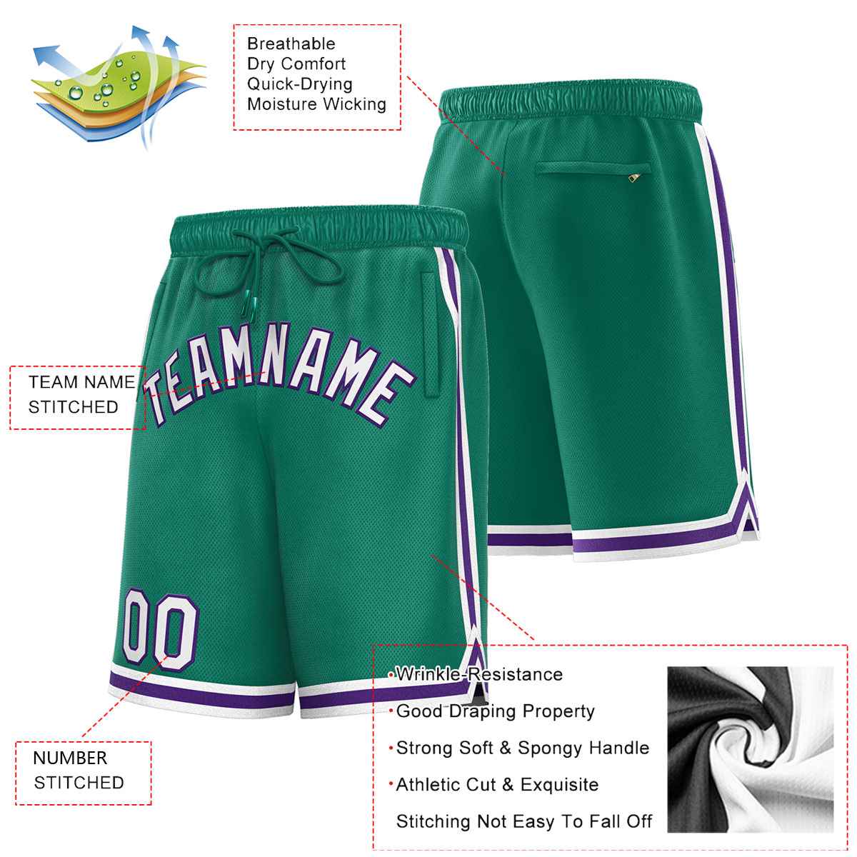 Custom Green White-Purple Sport Basketball Shorts