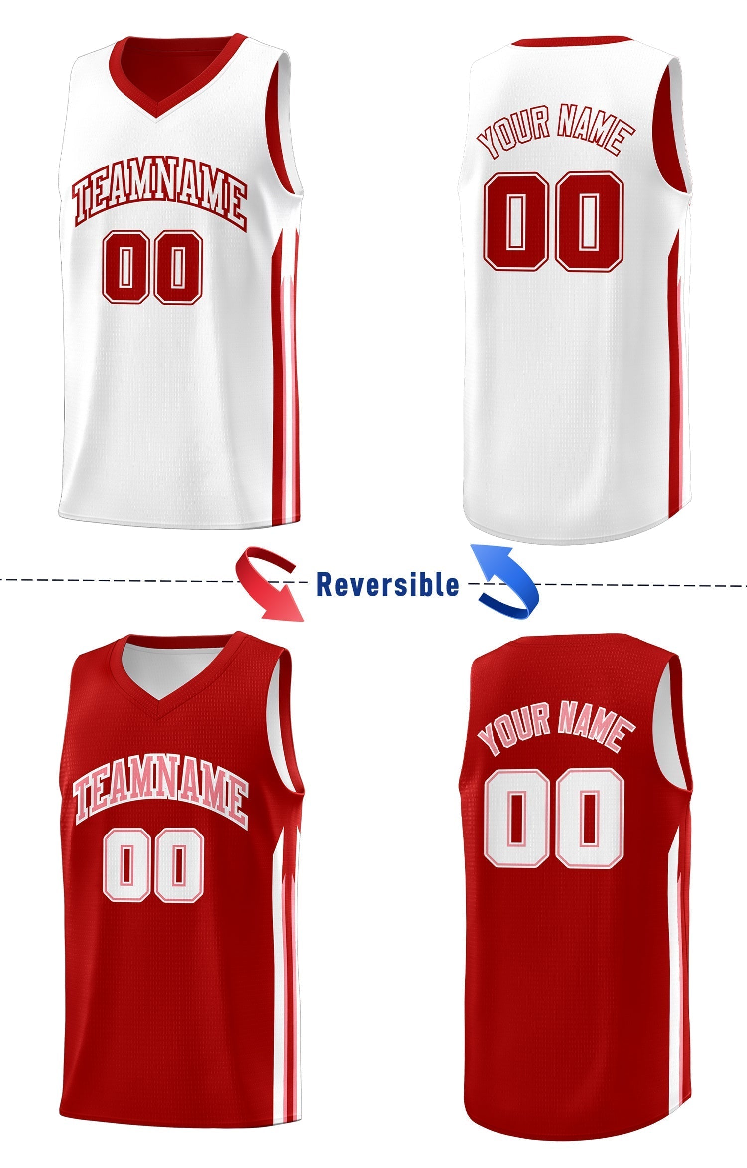 Custom Red White Double Side Tops Men Training Basketball Jersey