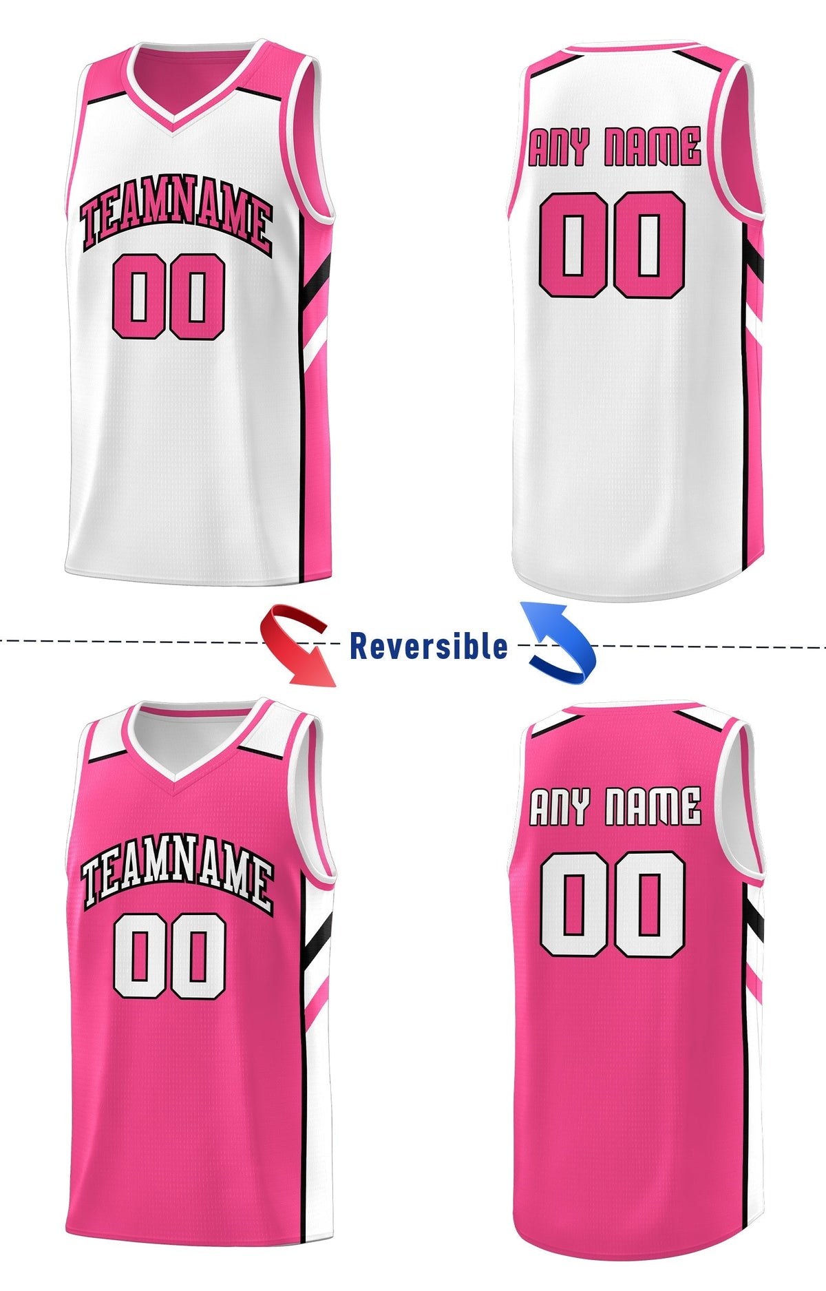 Custom Pink White Double Side Tops Training Basketball Jersey