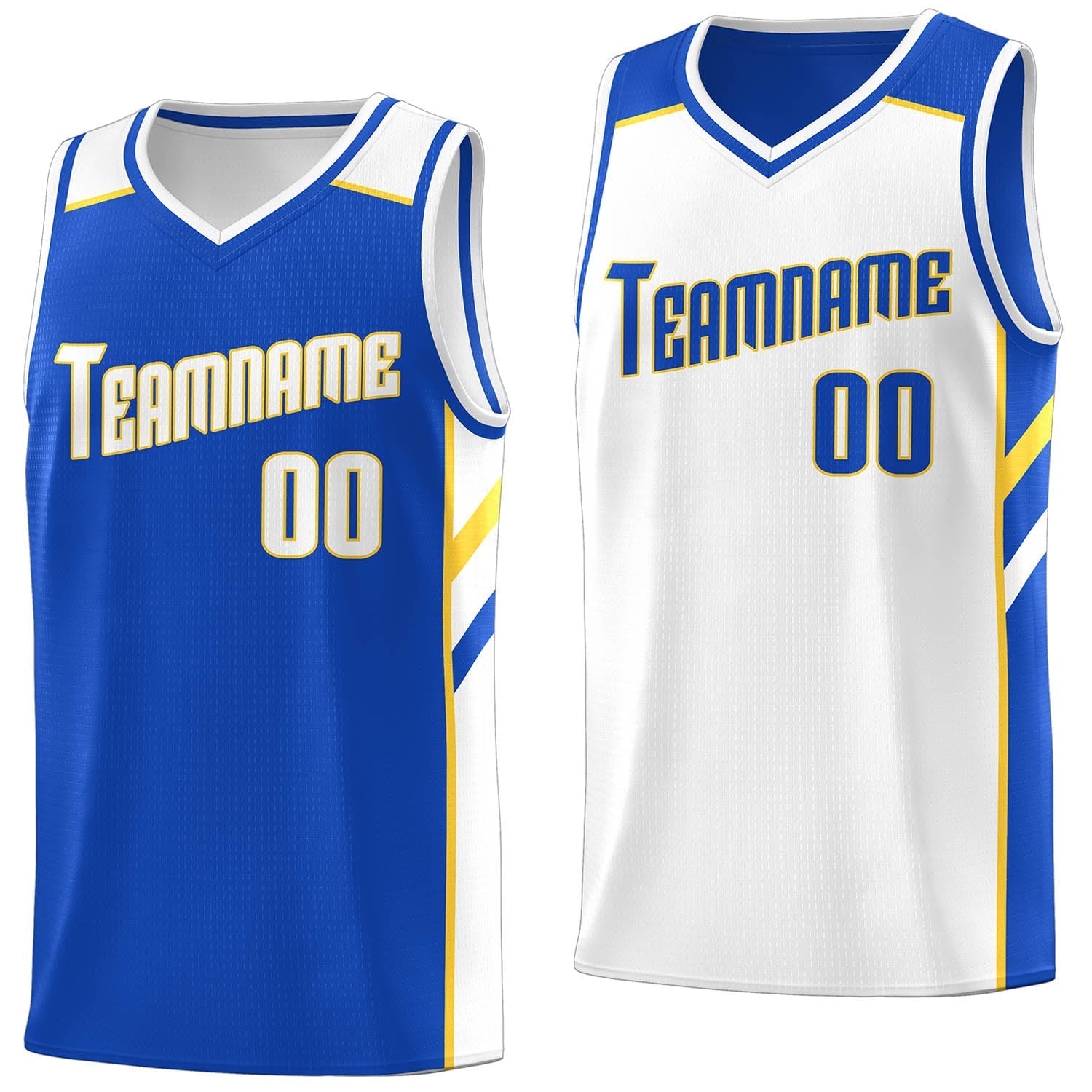 Custom Royal White-Yellow Double Side Tops Fashion Basketball Jersey