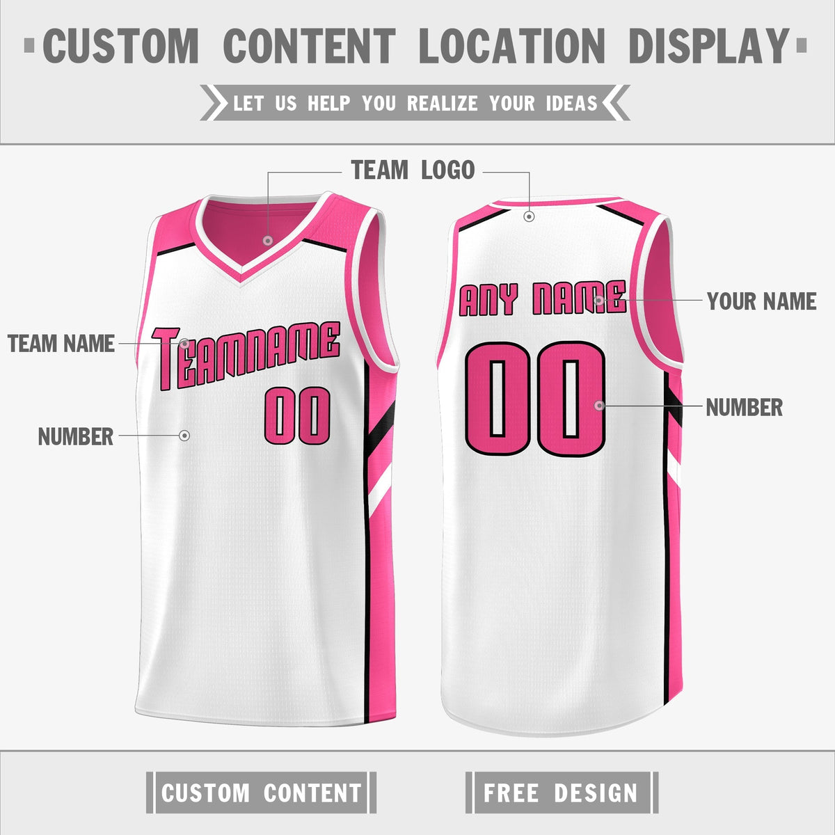 Custom Pink White Double Side Tops Training Basketball Jersey