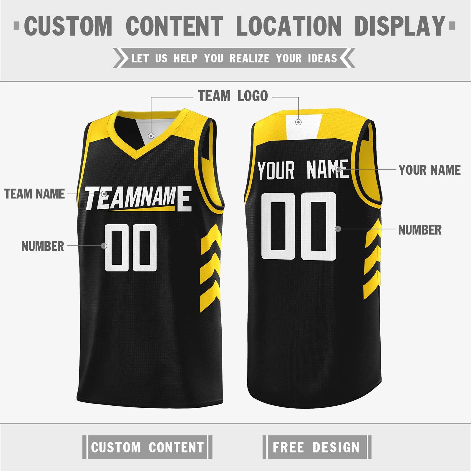 Custom Black Yellow Reversible Double Side Tops Basketball Jersey