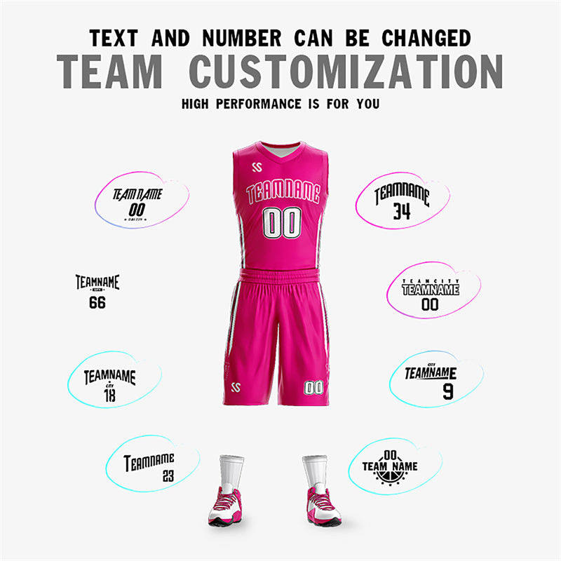 Custom Pink White Double Side Sets Tracksuit Basketball Jersey