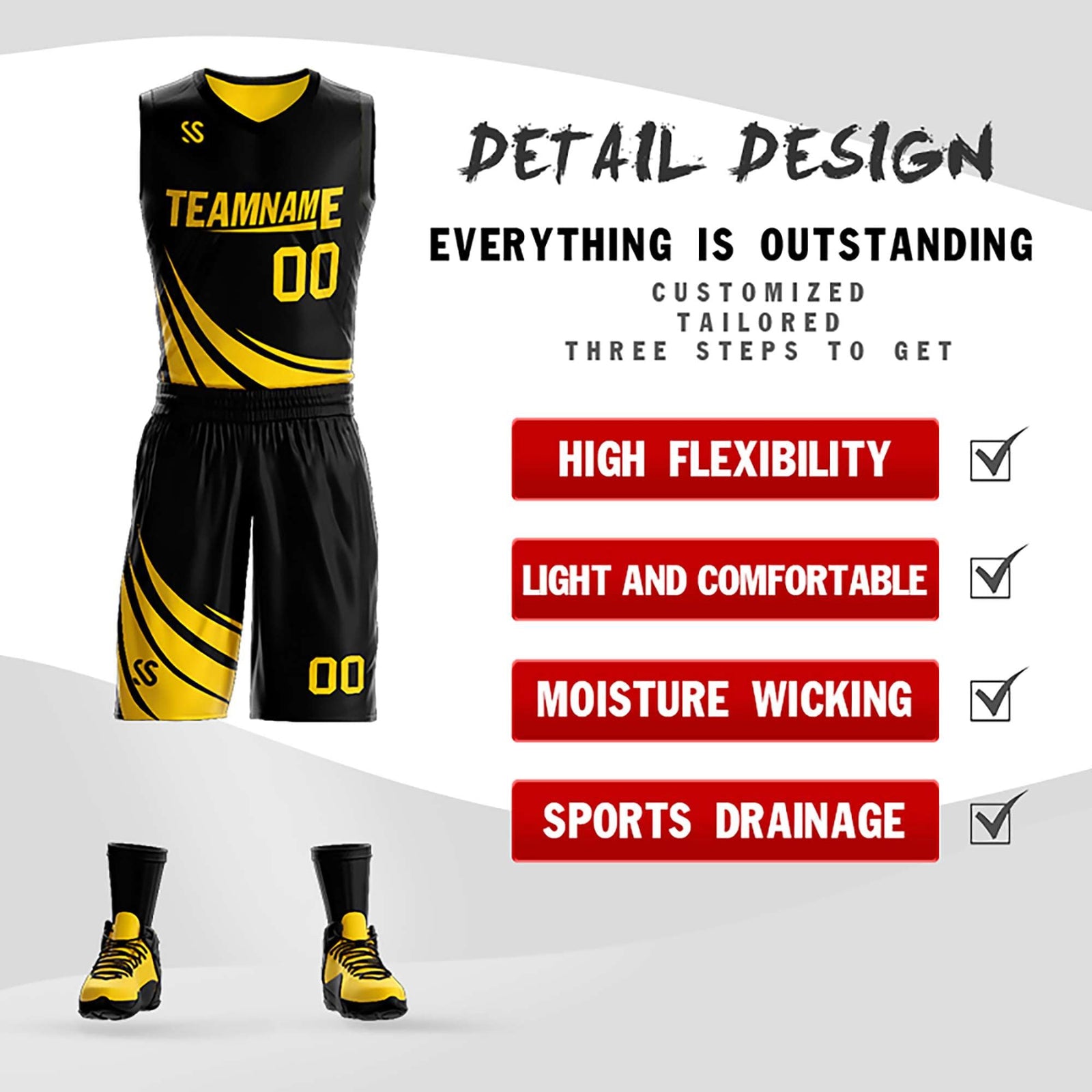 Black And Yellow Basketball Jersey