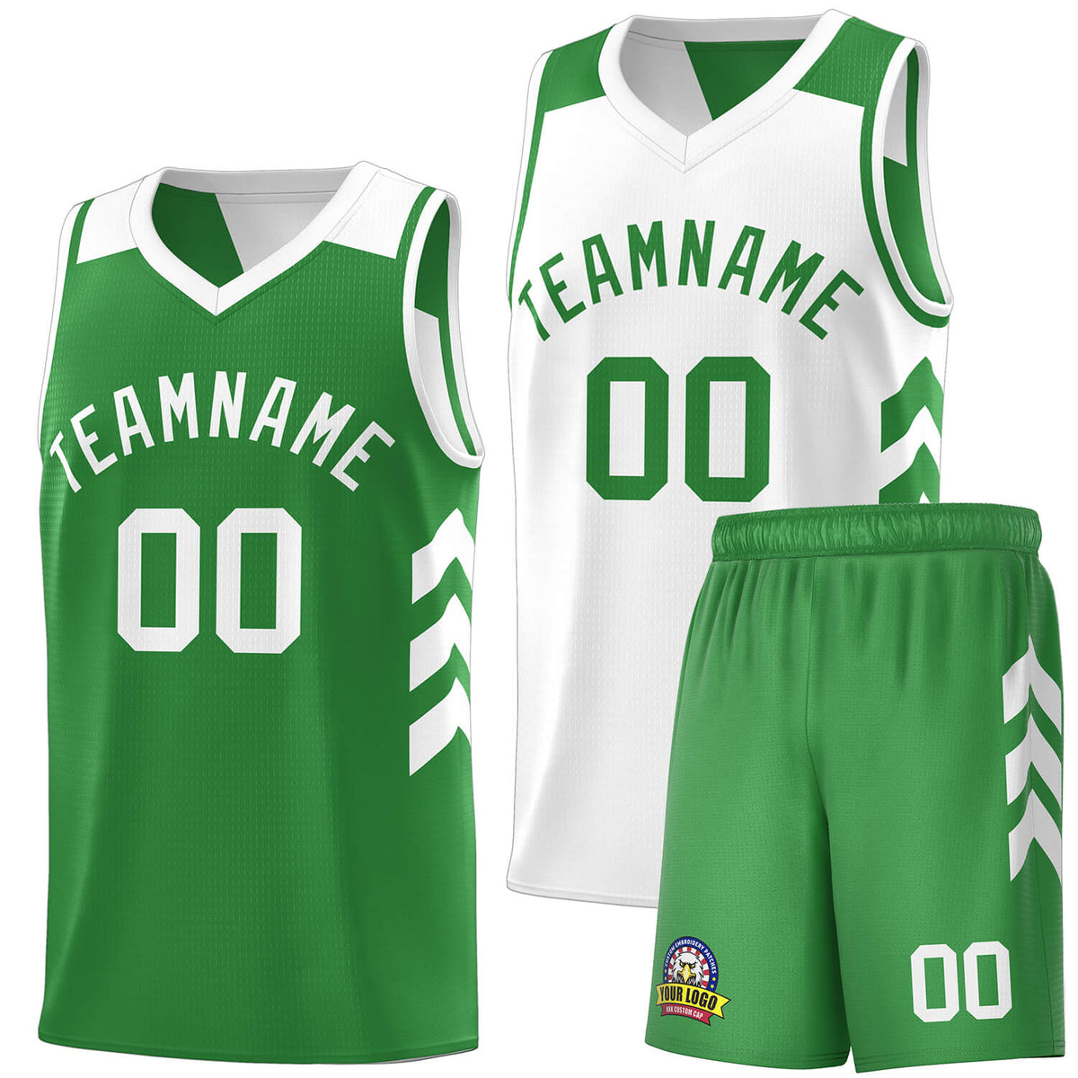 Custom White Green Double Side Sets Men Basketball Jersey