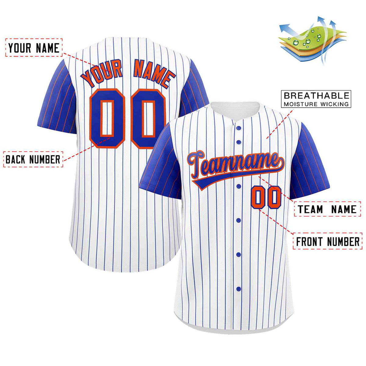Custom White Royal-Orange Stripe Fashion Raglan Sleeves Authentic Baseball Jersey