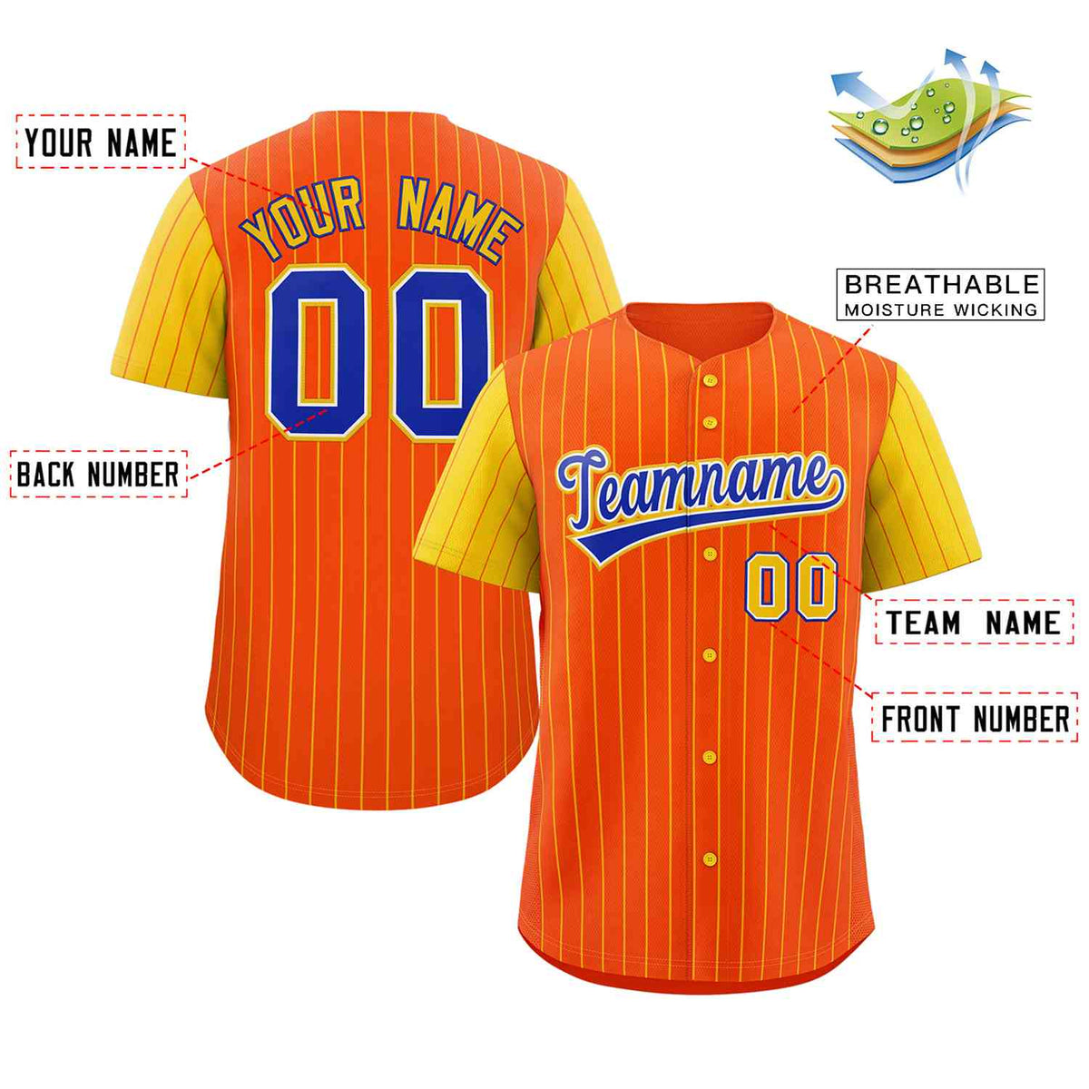 Custom Orange Royal-White Stripe Fashion Raglan Sleeves Authentic Baseball Jersey