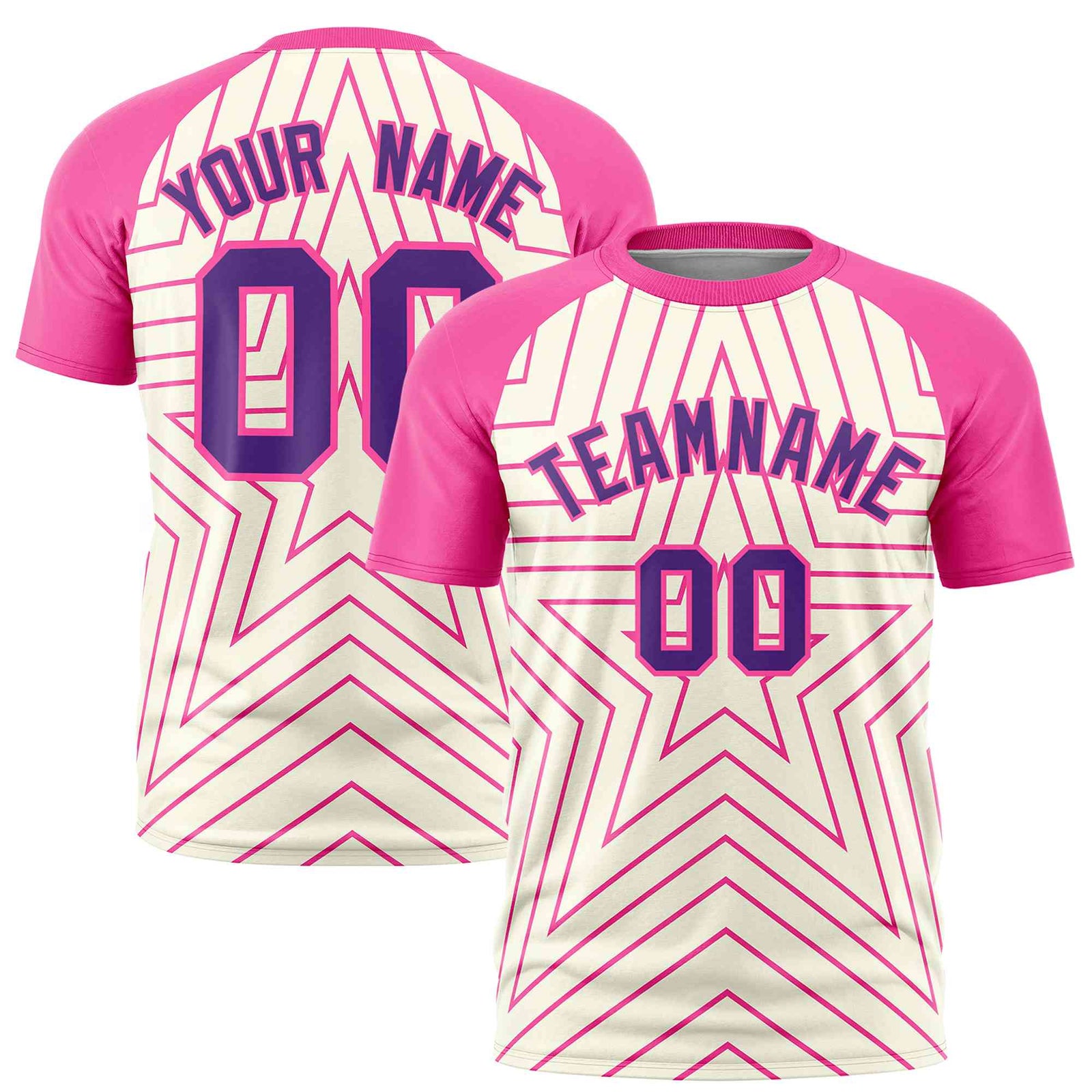 Custom Cream Pink Personalized Star Pattern Raglan Sleeves Performance T-Shirt