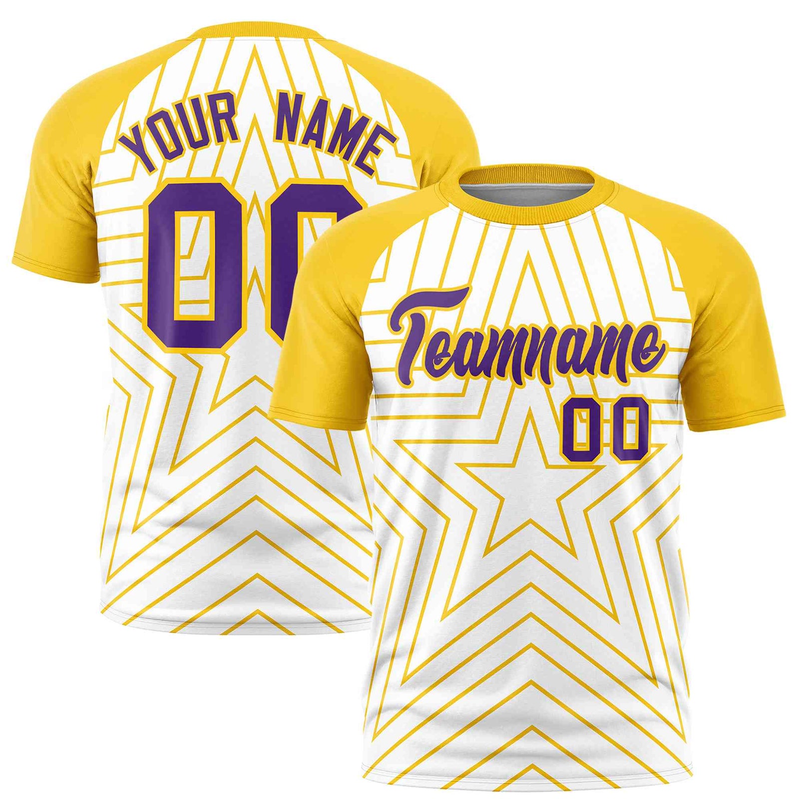 Custom White Gold Personalized Star Pattern Raglan Sleeves Performance T-Shirt