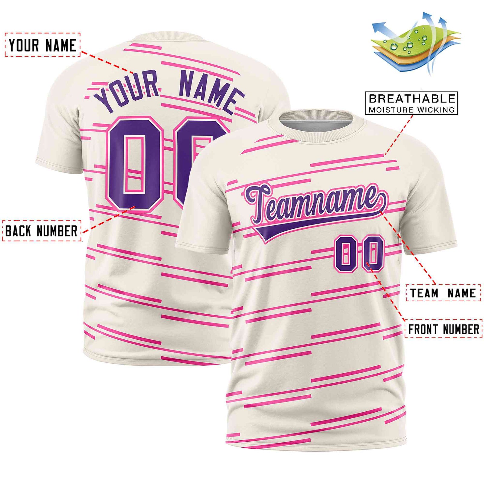 Custom Cream Pink Personalized Slanting Line Graffiti Pattern Performance T-Shirt