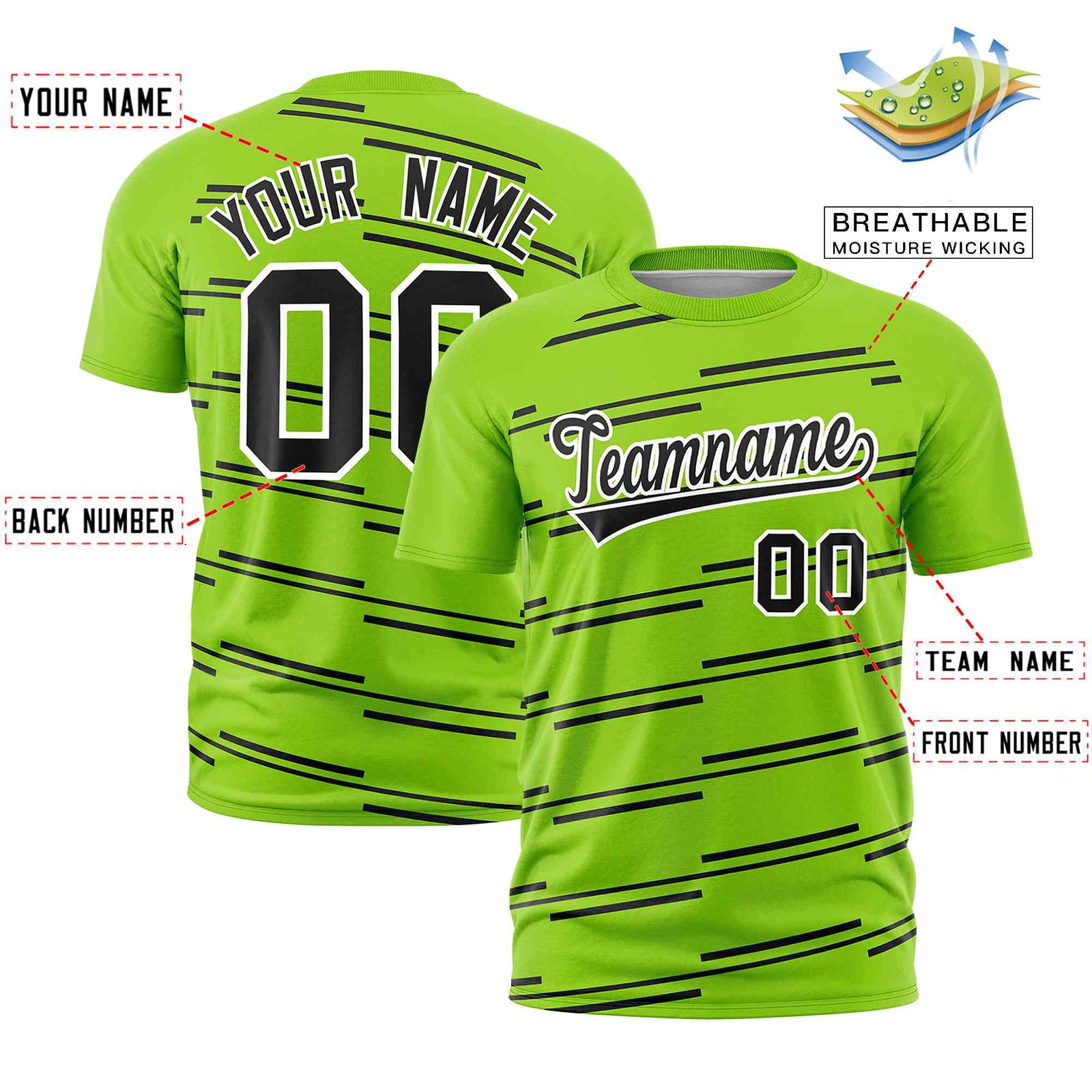 Custom Neon Green Black Personalized Slanting Line Graffiti Pattern Performance T-Shirt