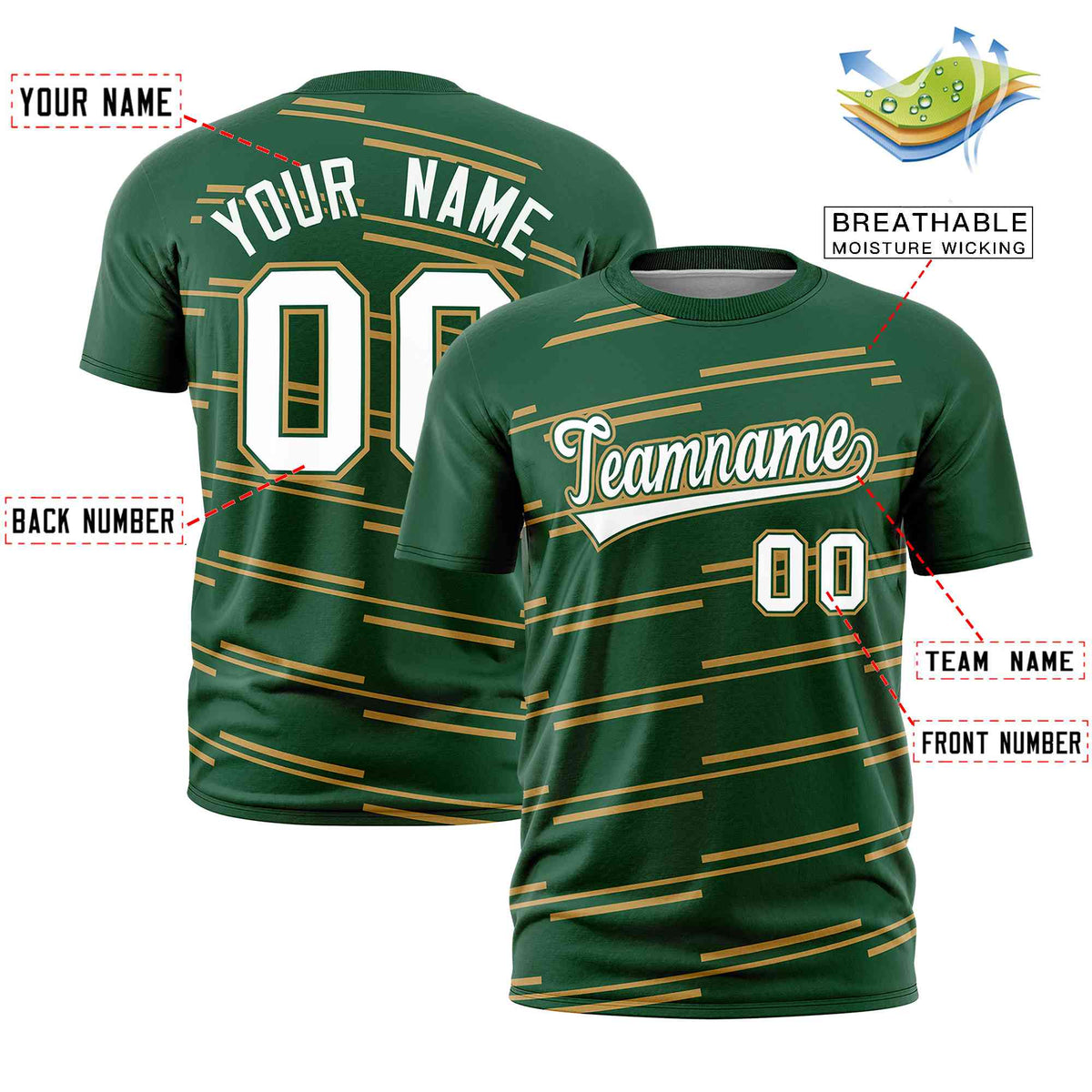 Custom Green Old Gold Personalized Slanting Line Graffiti Pattern Performance T-Shirt