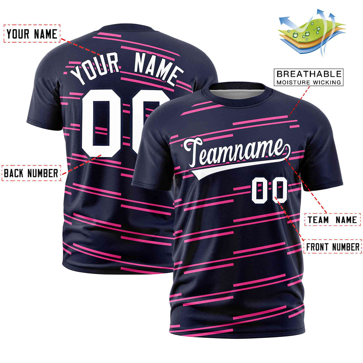 Custom Navy Pink Personalized Slanting Line Graffiti Pattern Performance T-Shirt