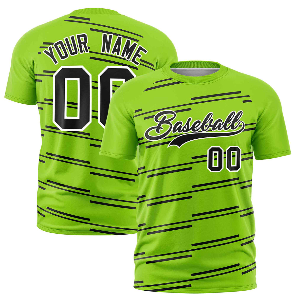 Custom Neon Green Black Personalized Slanting Line Graffiti Pattern Performance T-Shirt