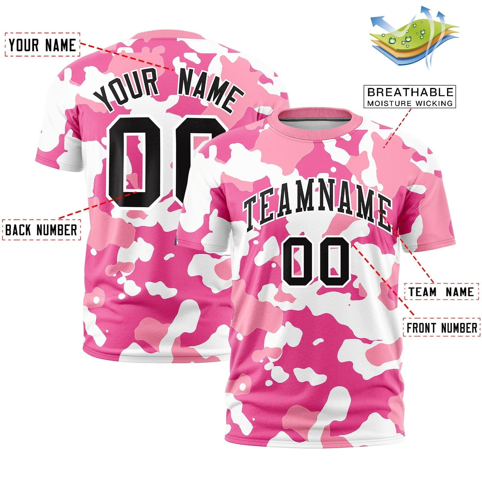 Custom Camo T-shirts Pink White Jungle Camouflage Training Shirts
