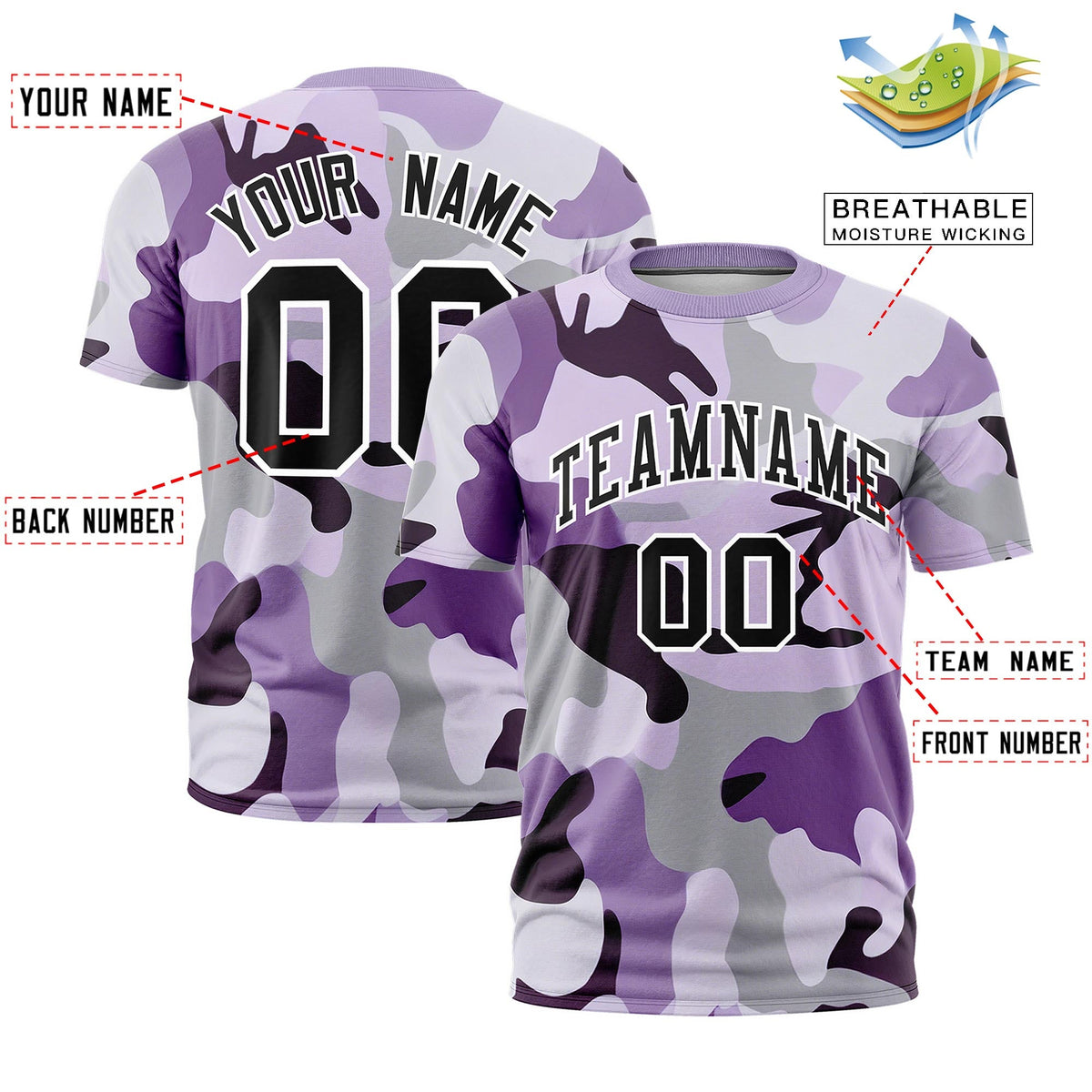 Custom Camo T-shirts Purple Black Jungle Camouflage Training Shirts