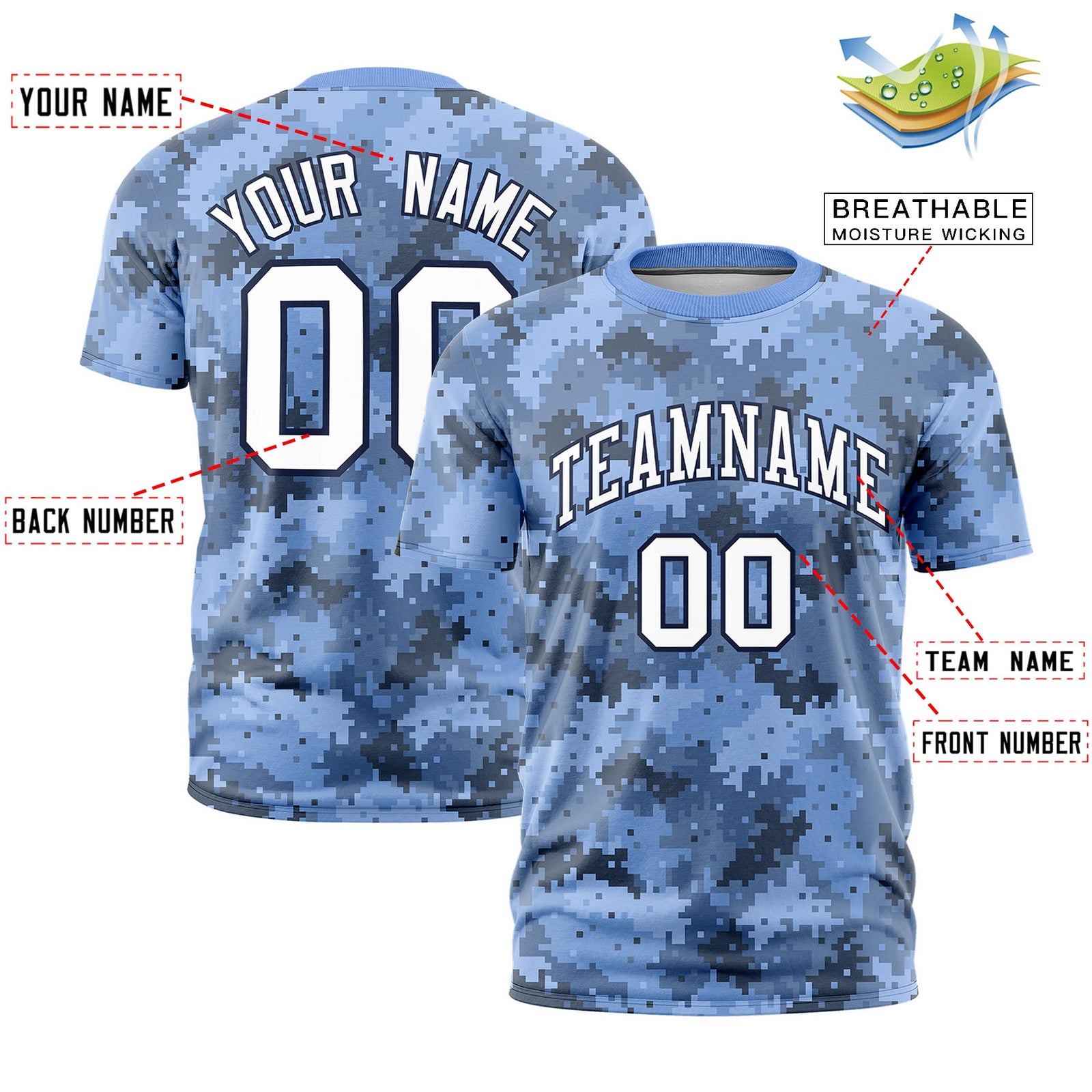 Custom Camo T-shirts Light Blue Navy Jungle Camouflage Training Shirts