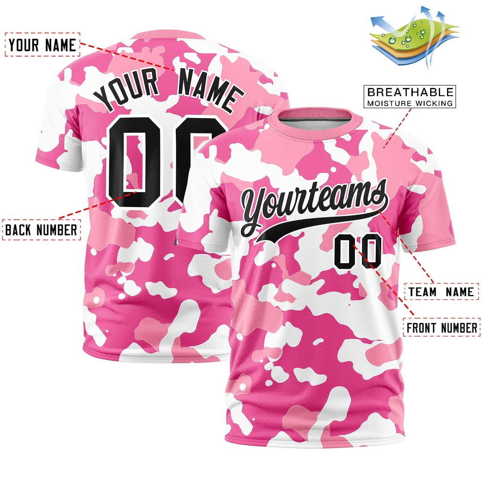 Custom Camo T-shirts Pink White Jungle Camouflage Training Shirts
