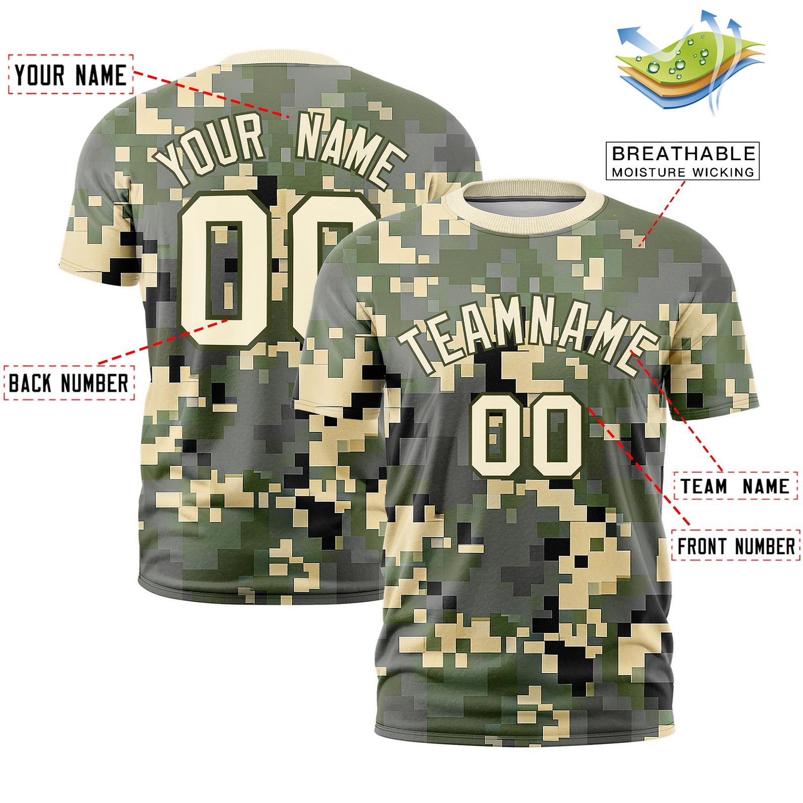 Custom Camo T-shirts Light Khaki Olive Jungle Camouflage Training Shirts