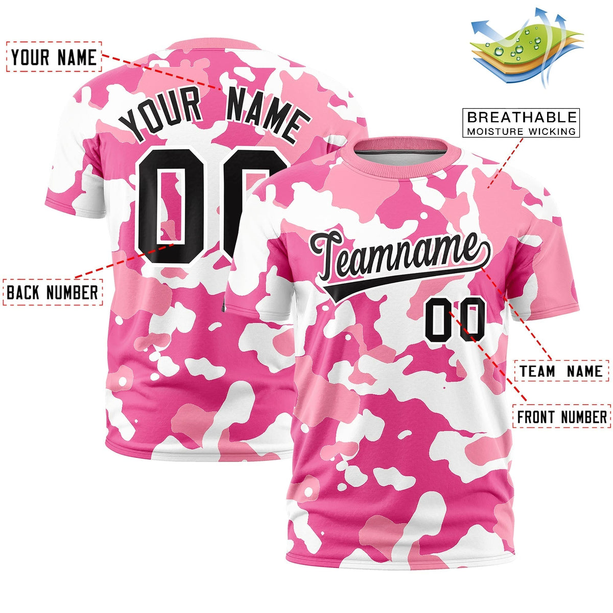 Custom Camo T-shirts Pink White Jungle Camouflage Training Shirts